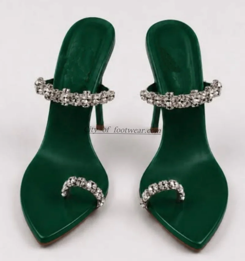 Crystal diamond black/white/red/green leather sandals for women sexy chic high heels luxury designer party slippers image 4