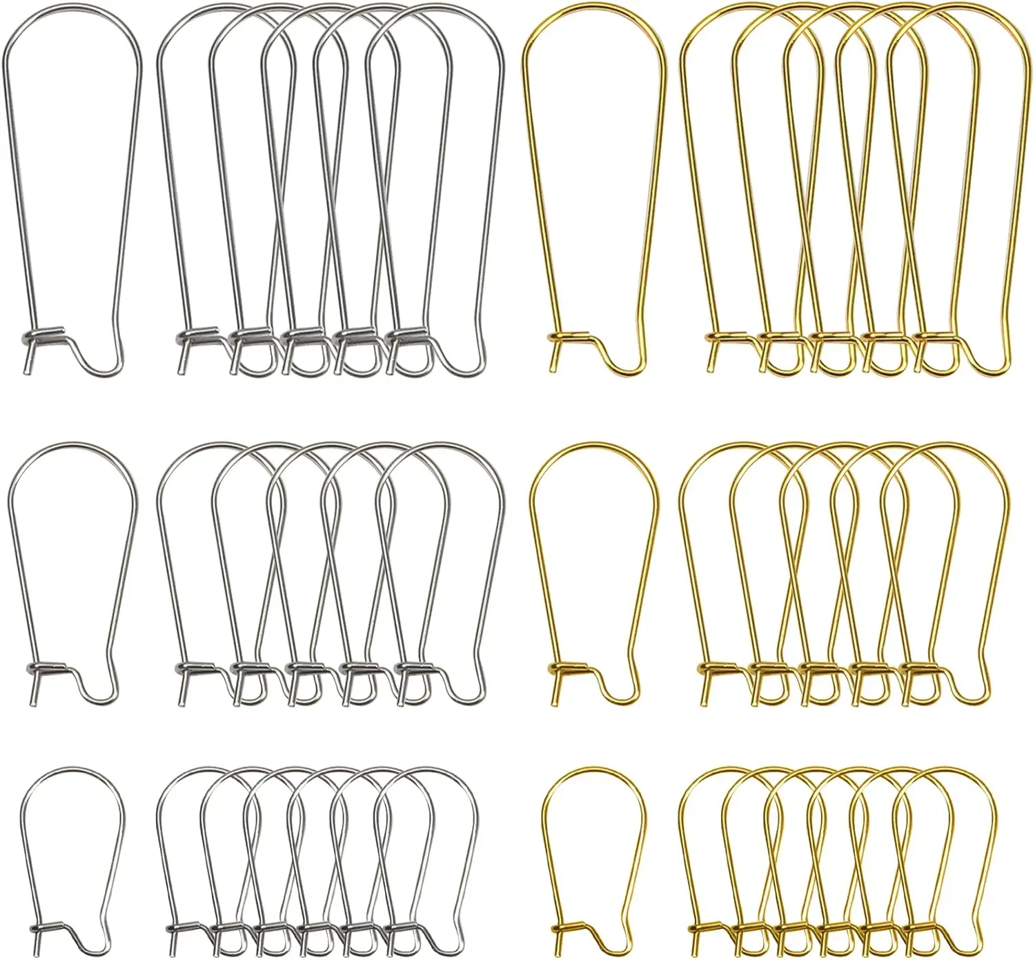 

120pcs Earring Hooks Stainless Steel Kidney Ear Wires Interchangeable Dangle Earwire Hooks Gold Silver Mixed Sizes Earring Findi
