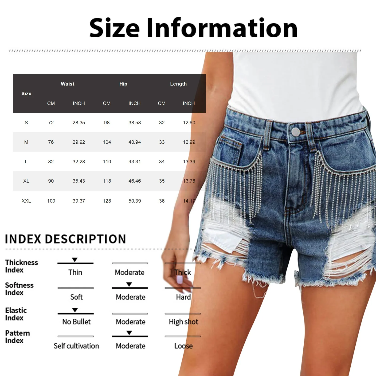 Summer Fashion Tassel Chain Splicing Broken Holes Denim Shorts Girls Streetwear Old Style Performance Costumes