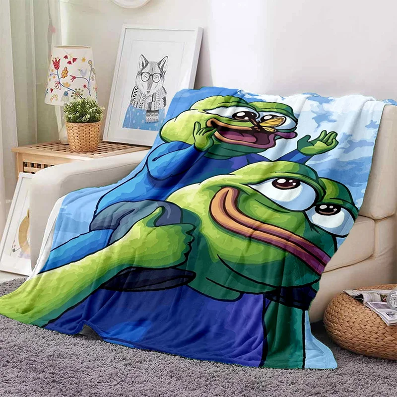 3D Cartoon Pepe The Frog Face HD Soft Flannel Blankets,Throw Blanket Comfortable Blanket for Picnic Beds Sofa Home Bedroom Gifts