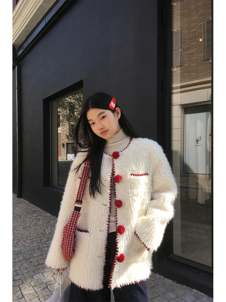 Red Celebri Pelliccia di agnello Jaet Cappotto da donna in cotone autunno inverno Small Fraance Sle Trendy Unico Super bello Cotton Cl...