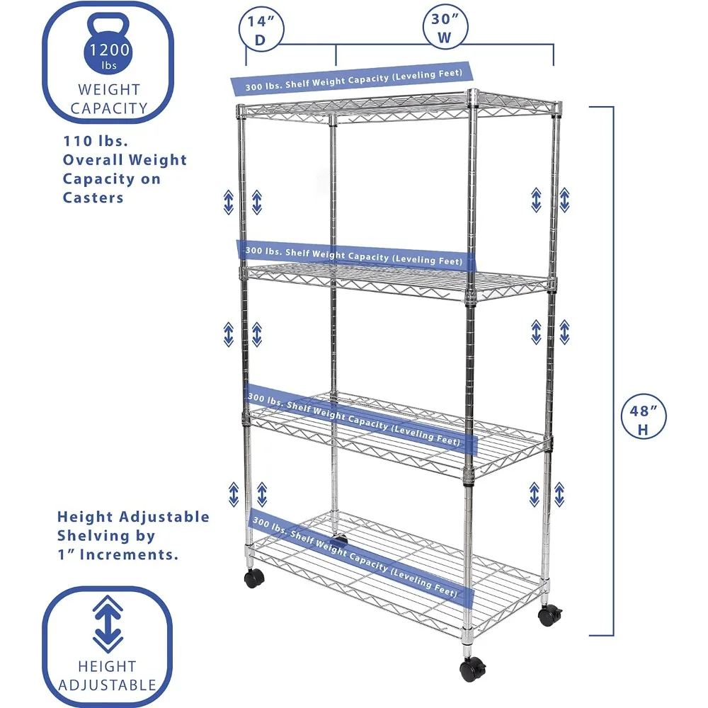 Seville Classics Solid Steel Wire Shelving Storage Unit Adjustable Shelves Organizer Rack, for Home, Kitchen, Office, Garage, Be