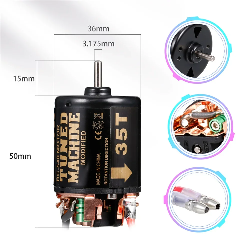 NEEBRC 540 Brushed Motor Waterproof 13T 21T 35T 45T 55T 80T for 1/10 RC Car Crawler Axial SCX10 90046 Traxxas TRX4 Redcat Gen8