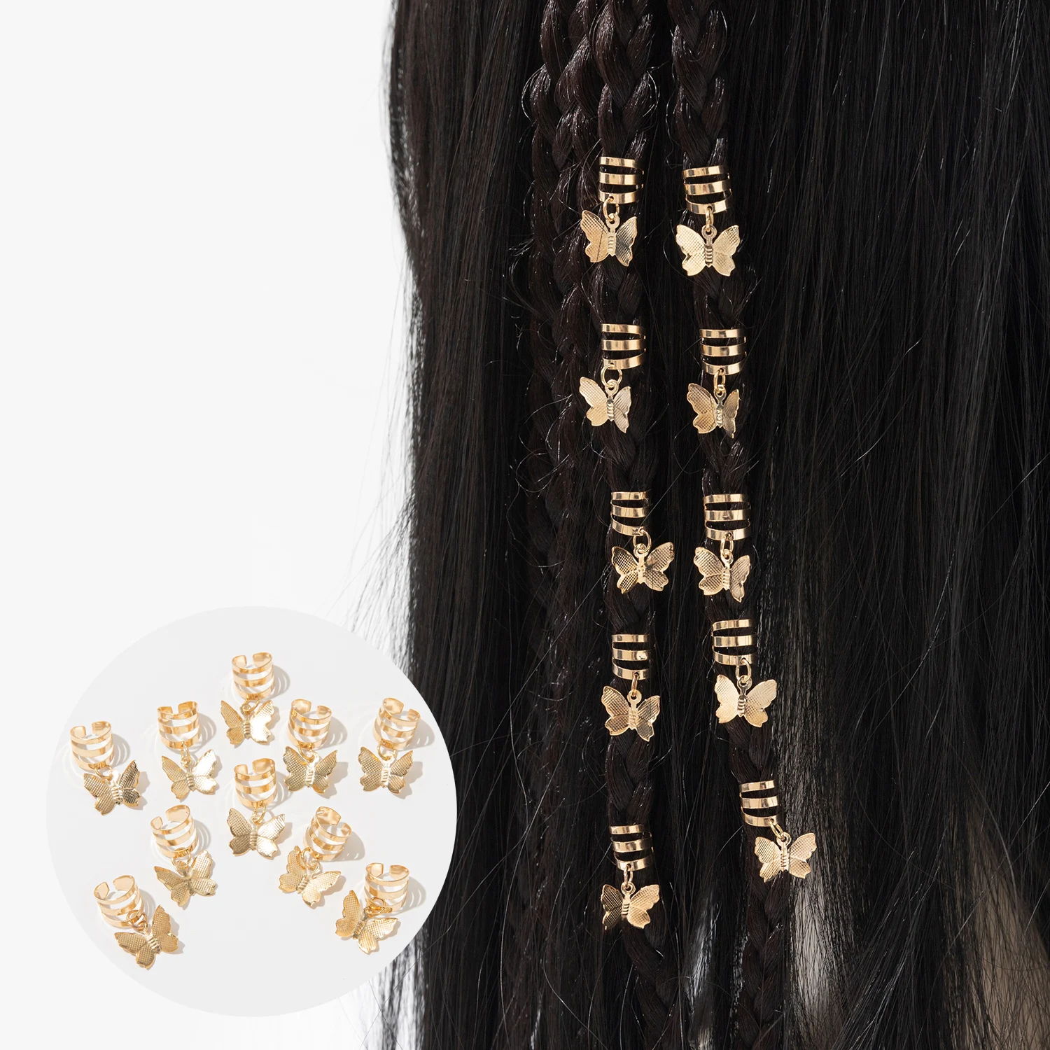 10 Pcs Gold Silver Color Dreadlock Hair Rings Adjustable Cuffs Clip Dirty Braids Star Girl Y2k Hairpins Jewelry Hair Accessories