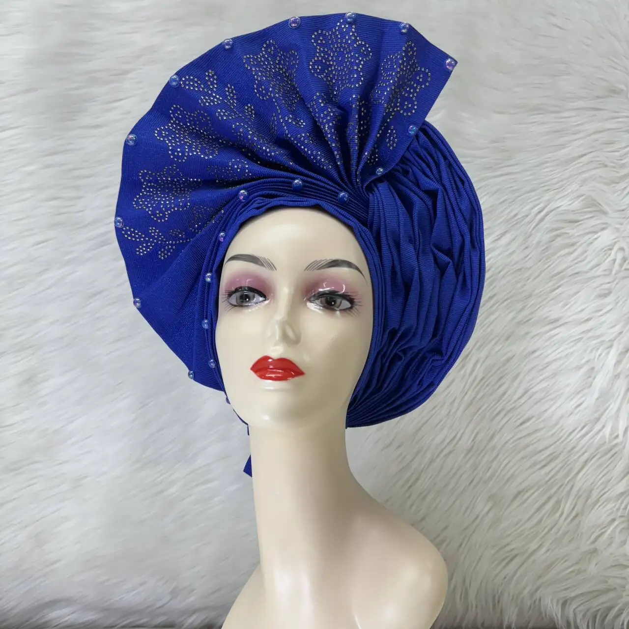 Fashion 2024 New African Women Party Headtie Turban Cap Already Made Auto Gele Aso Oke Head Wrap for Party Z415-1