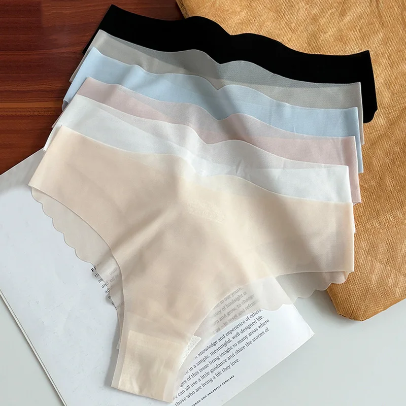 6-Piece Set Of Solid Color Semi Transparent Ice Silk Women's Triangle Pants, Casual Sports Underwear, Women's Sexy Underwear