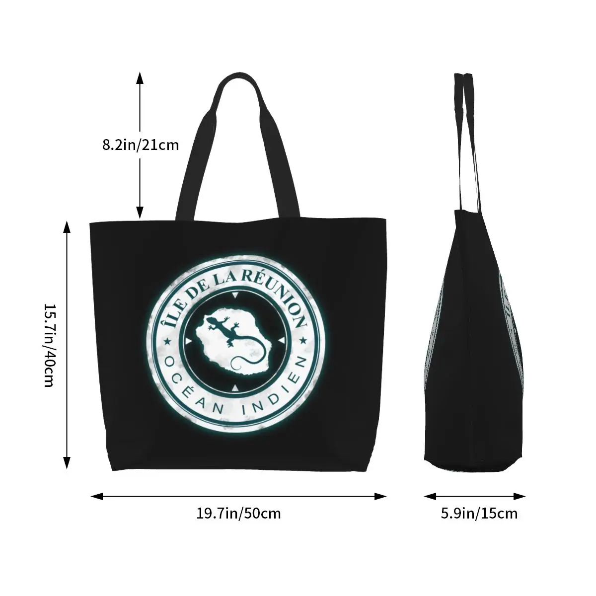 Funny Printed 974 Ile De La Reunion Tote Shopping Bag Reusable Canvas Shopper Shoulder Indian Ocean Island Margouillat Handbag