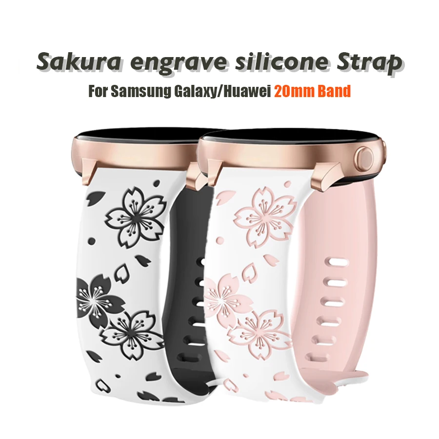 Two-tone Silicone Band Engraved Strap for Samsung Galaxy Watch 7/6/5/4/Active 2 40mm 44mm/Watch 5 Pro 45mm/Watch 3 41mm Straps