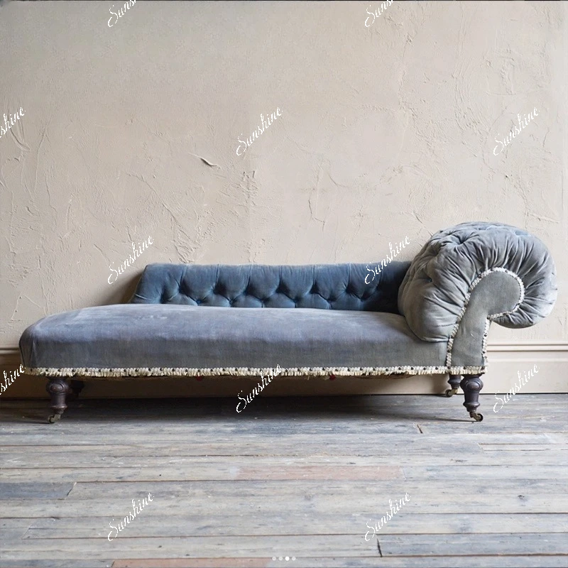 

American retro solid wood chaise longue, carved single sofa chair