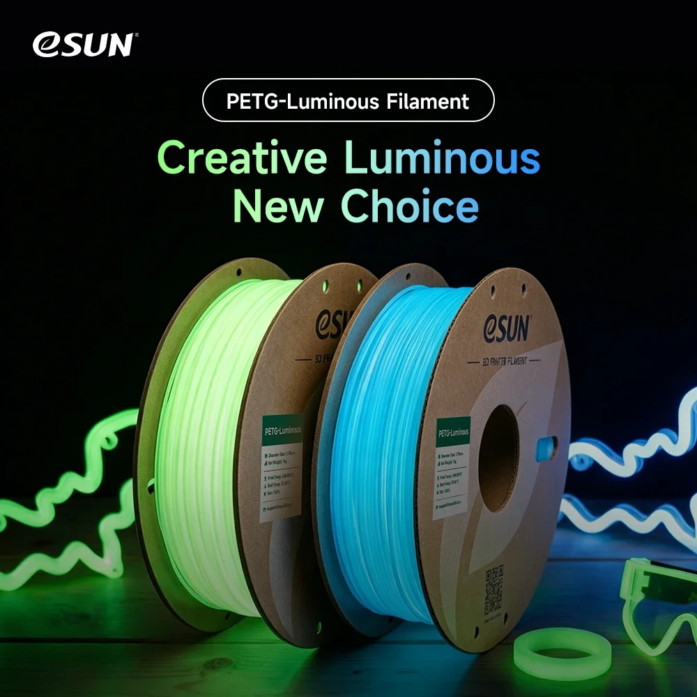 ESUN Leuchtendes PETG-Filament 1,75 mm, im Dunkeln leuchtendes, flexibles Druckmaterial für FDM-3D-Drucker, 3/5 kg, ordentlich auf einer Spule aufgewickelt.