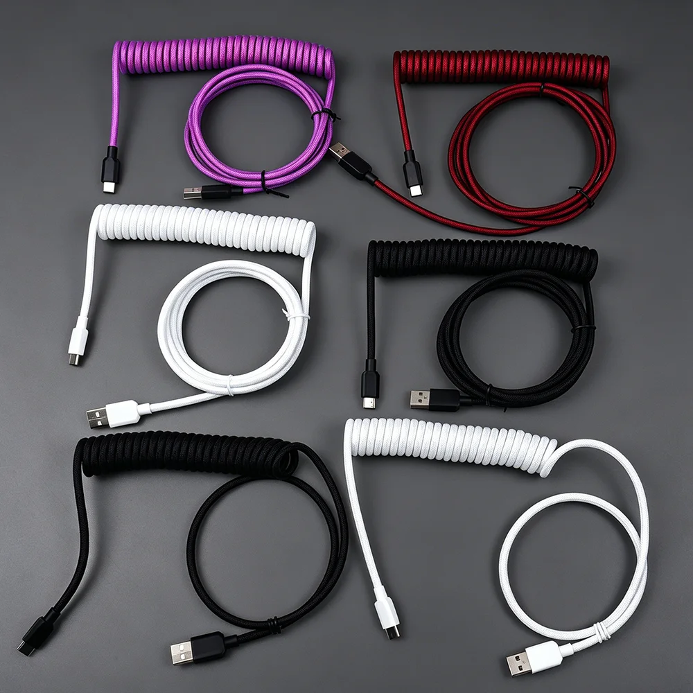 【LANO】White Black Red-Black Coiled Keyboard Cable Type-C to USB Double-Sleeved Mechanical Keyboard Cable for Mechanical Keyboard