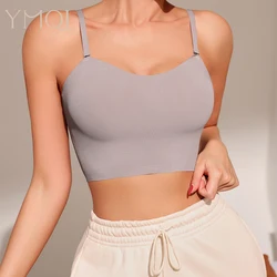 Hot Sale Ice Silk Removable Padded Crop Top Adjustable Spaghetti Straps Sleeveless Bralette Wireless Seamless Bras Ladies Bra