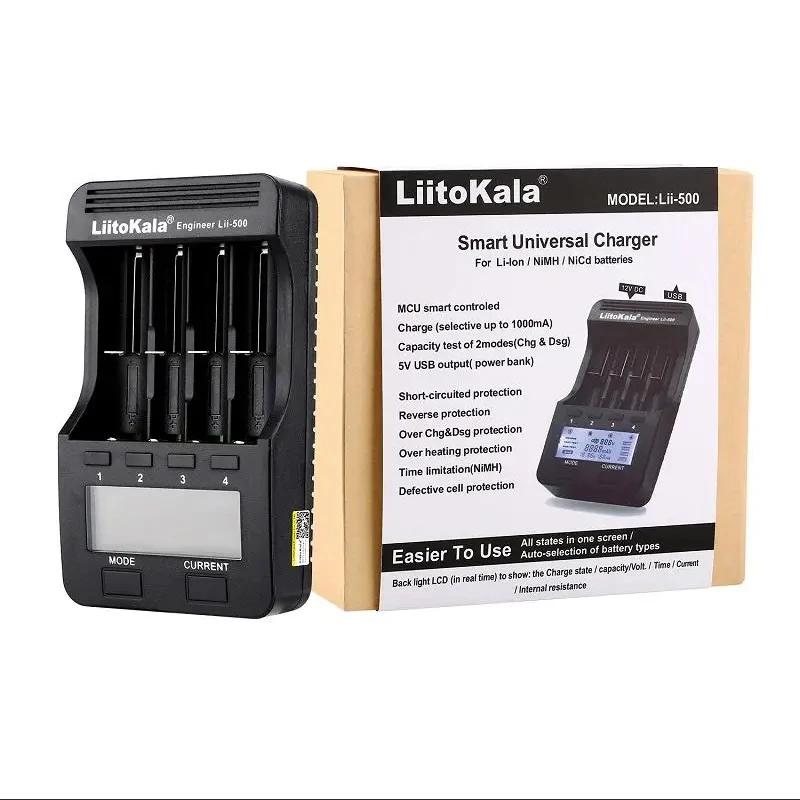 LiitoKala Lii-700 Lii-600 Lii-500 Inteligentna Ładowarka do Akumulatorów Przenośna 3.7V Li-ion Ni-MH AA AAA 18650 21700 26650 18500 z Funkcją Pomiaru Pojemności — zdjęcie produktu 4