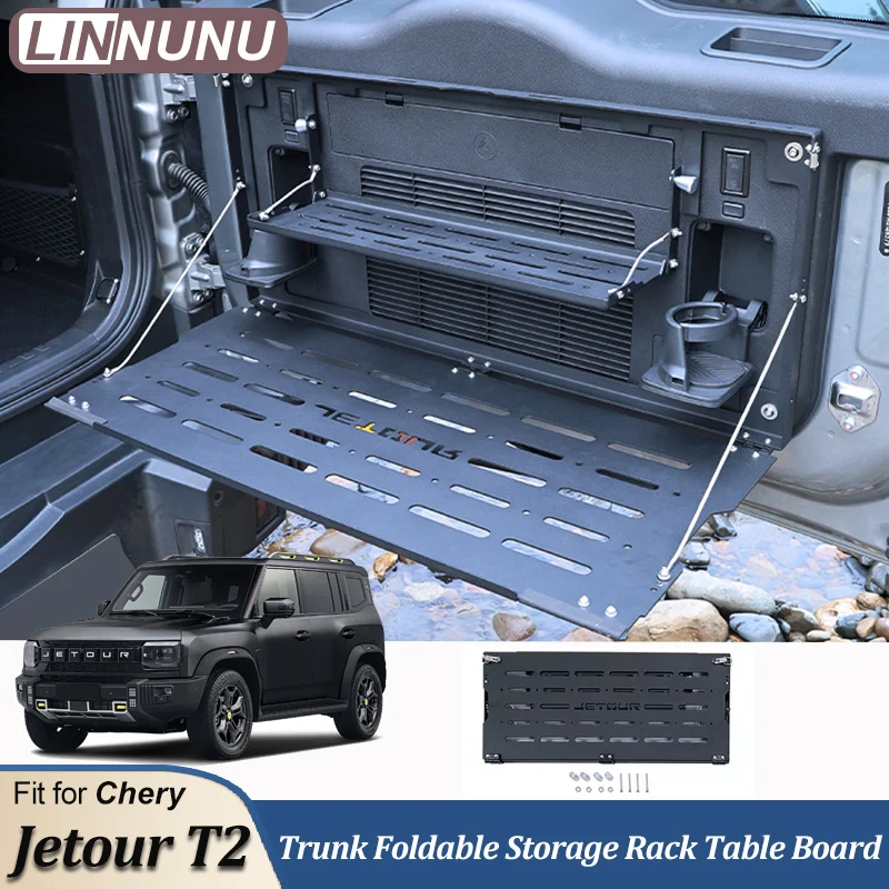 

LINNUNU For Chery Jetour Traveller T2 Tailgate Storage Rack Foldable Interior Trim Trunk Storage Rack Table Board Extension Rack