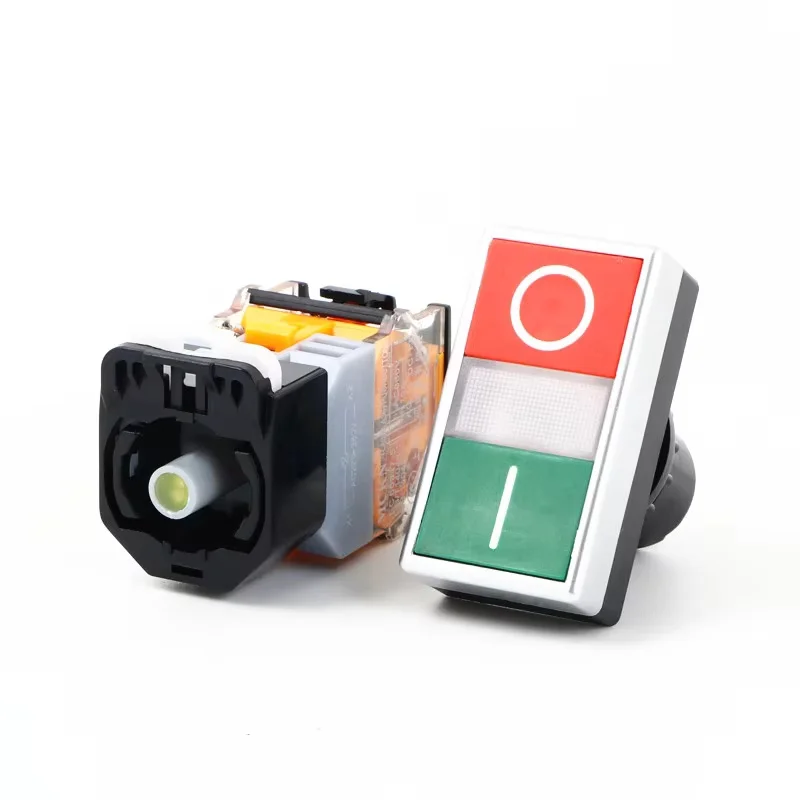 Self resetting dual head button switch with red and green lights LA38-11D/RG flat head switch 22mm