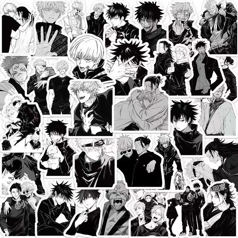 ملصقات أنمي بالأبيض والأسود ، 60 ، jujutsu kaisen ، gojo satoru ، fushiguro ، megumi ، زخرفة لجراب الهاتف المحمول ، جيتار