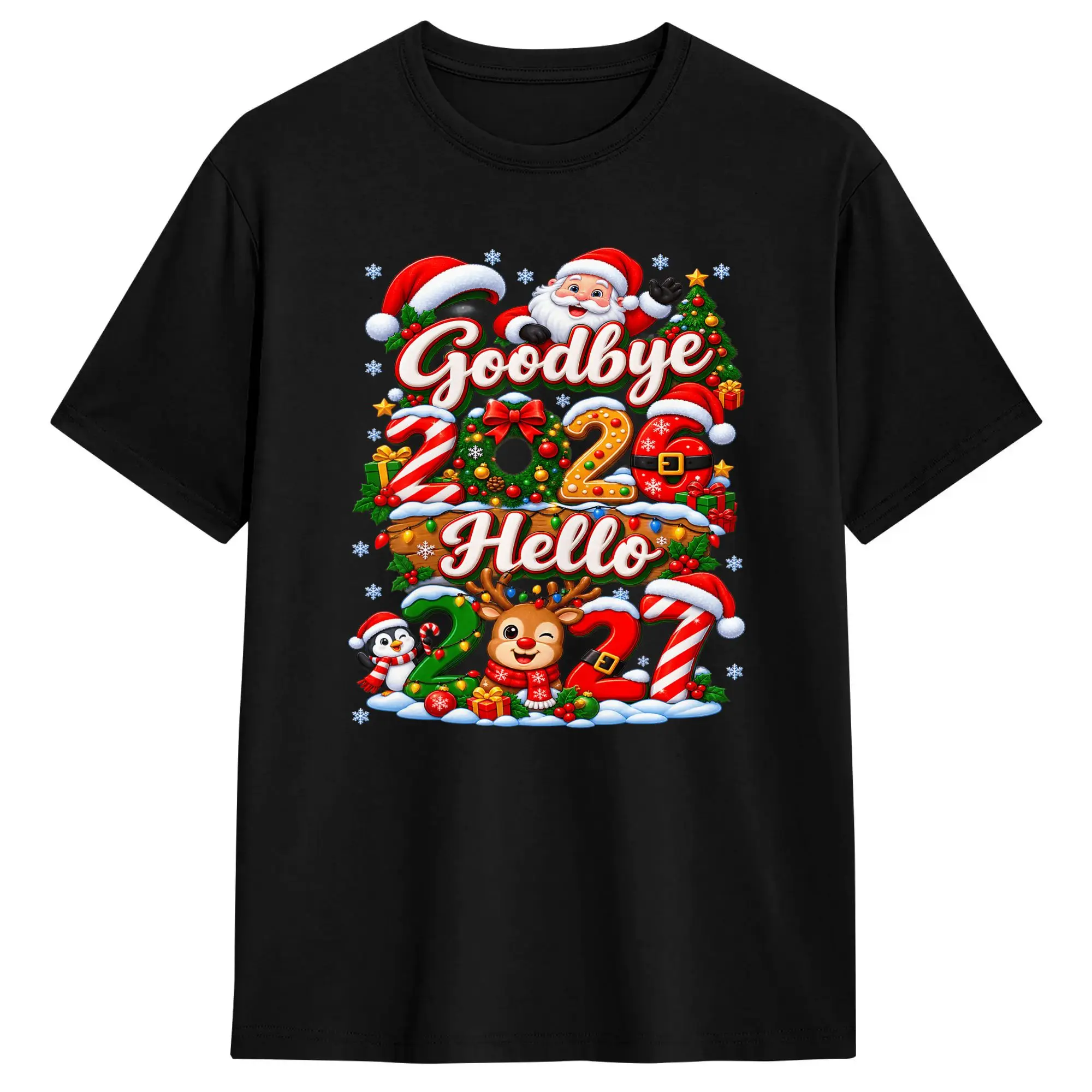 Happy New Year 2027 Goodbye 2026 Hello 2027 T Shirt Men Cotton Awesome T-Shirts O Neck  Tee Shirt Short Sleeve Clothes Original