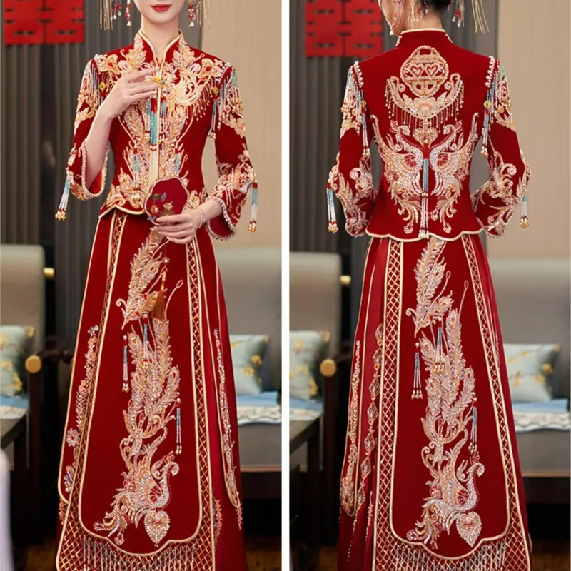 New velvet Chinese-style wedding dress for women