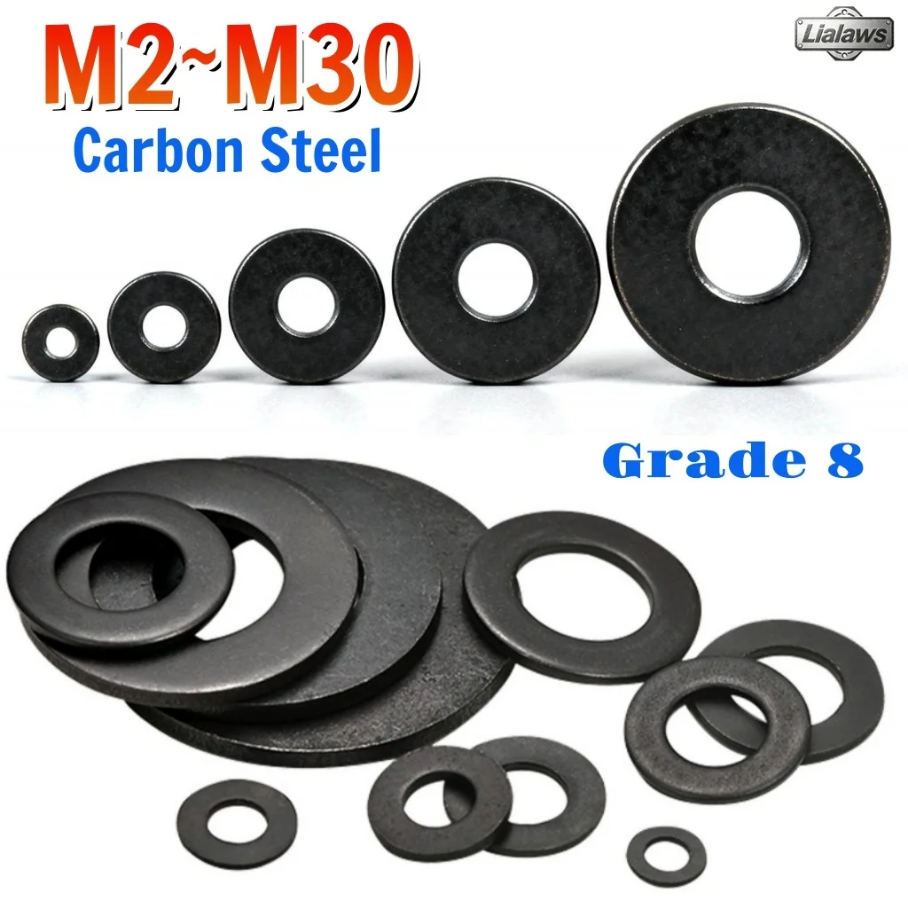 Grade 8 High Strength Carbon Steel Black Flat Washer Plain Gasket M2 M2.5 M3 M4 M5 M6 M8 M12 M14 M16 M18 M20 M22 M24 M27 M30