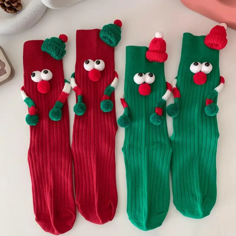 Christmas Holding Hands Socks Funny Magnetic Suction 3D Doll Couple Socks Unisex Couple Socks Winter Christmas Supplies Gift