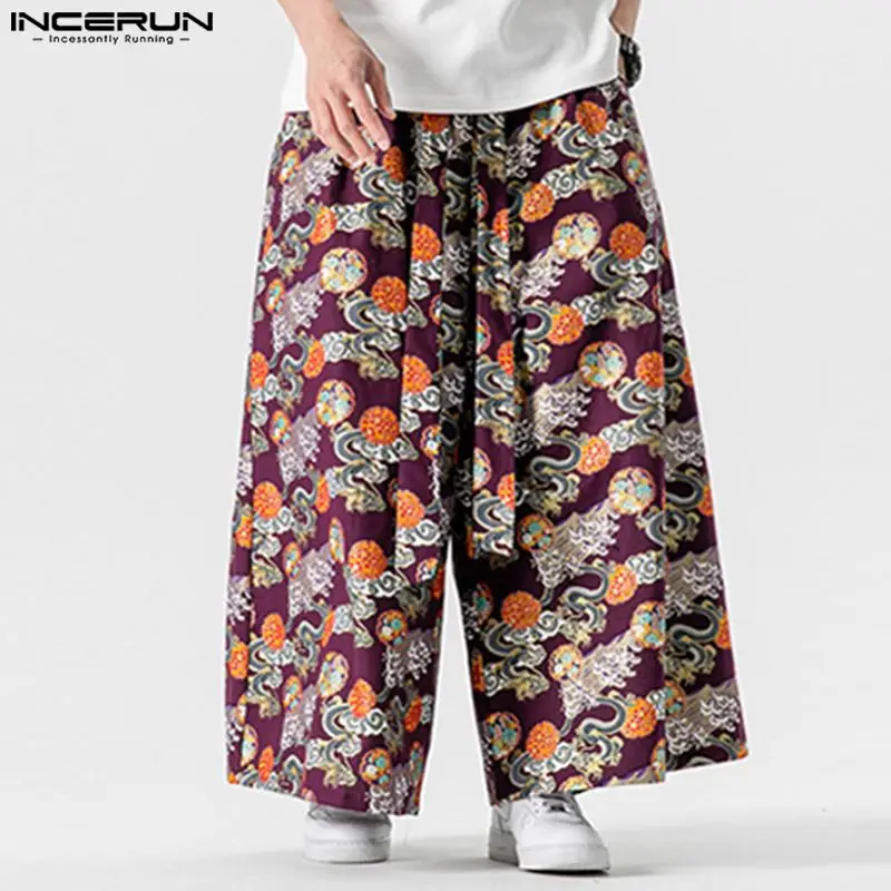 INCERUN 2024 koreański styl Pantalony moda męska nadruk ze smokiem spodnie w stylu casual, w stylu Streetwear proste nogawki luźne spodnie S-5XL