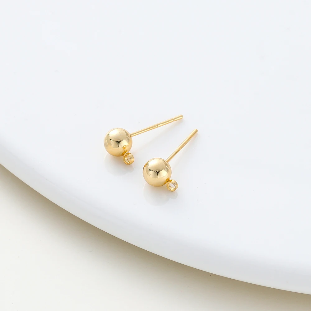 14K 18K Gold Plated Round Ball Ear Post With Loop Studs Earrings Backs Plug Ear Pins Ball Needles for DIY Jewelry Making Finding