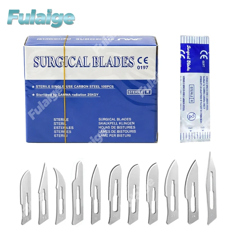 100PCS/Box Sterile Carbon Steel Surgical Scalpel Blades Universal Dental Surgery Sculpting Beauty Repair Model Cutting Tools