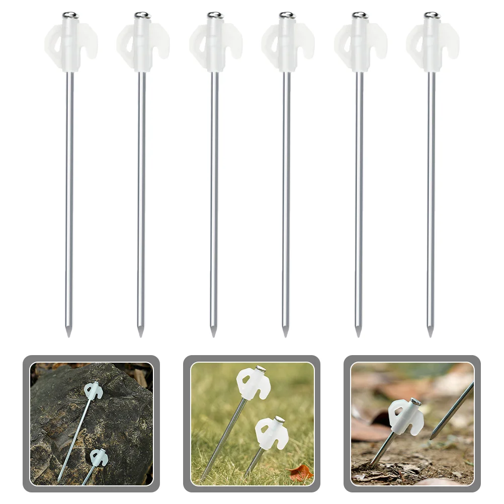 

6 Pcs Tent Stakes Camping Iron Ground Nails Compact Size Reusable Tip Anti Rust Night Reflective Tent