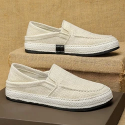 2024 New Men's Casual Shoes Summer Loafers Linen Breathable Walking Shoe Classic Flat Lazy Shoes for Men Weaving Tenis Masculino