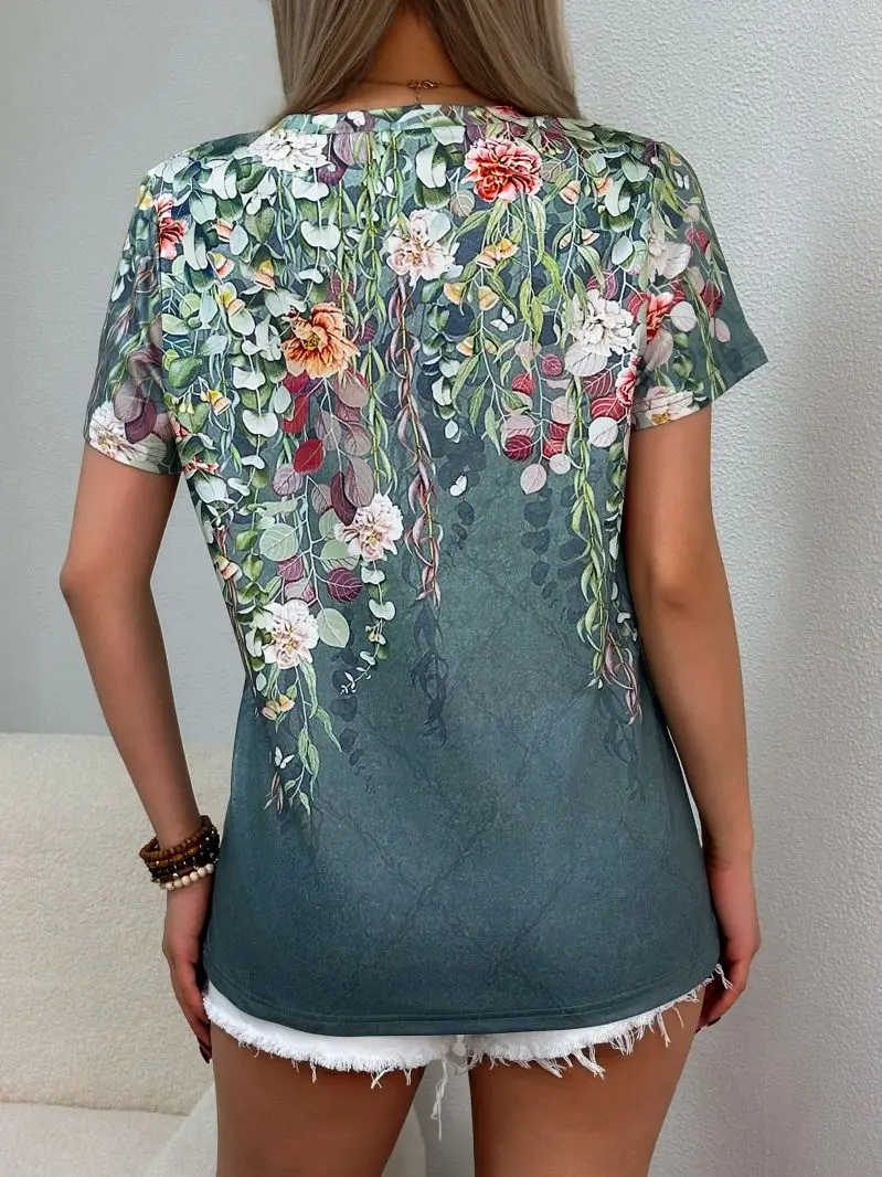 Minimalist V-neck pullover short top, soft and skin friendly basic casual T-shirt