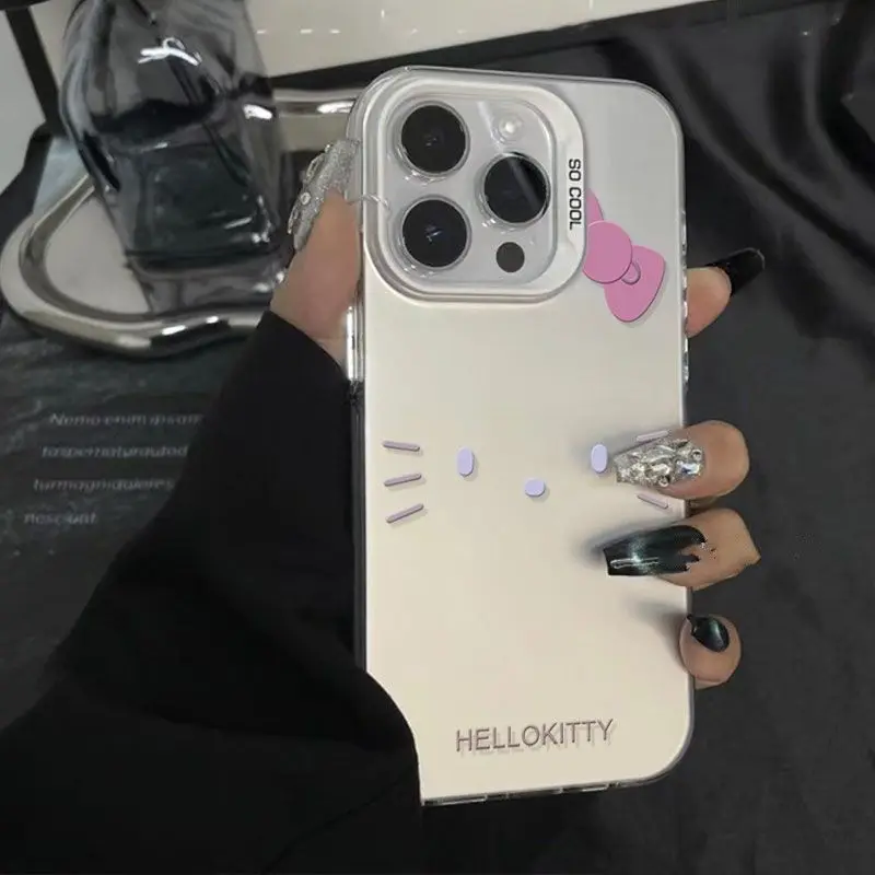 Sanrio Hello Kitty Happy KT Face Cute Phone Case For iPhone 16 15 14 13 12 11 Pro Max 7 8 Plus XR XS MAX Y2K Anti Fall Cover