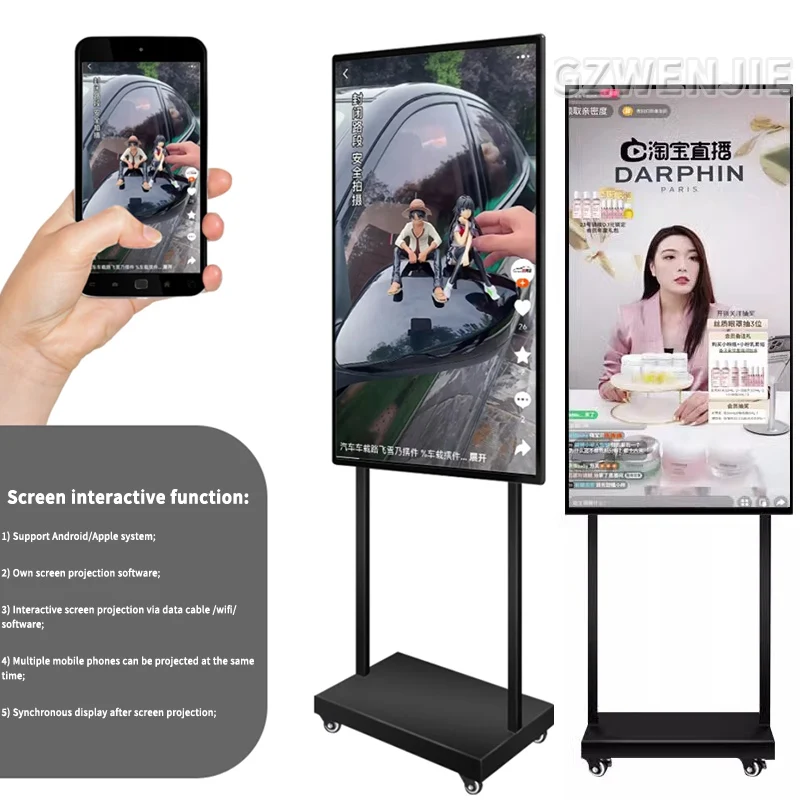 

43 inch Smart Interact Screen Portable TV on Wheels Smart Wireless Portable Monitor With Moveable Stand HD Touch LCD Smart TV