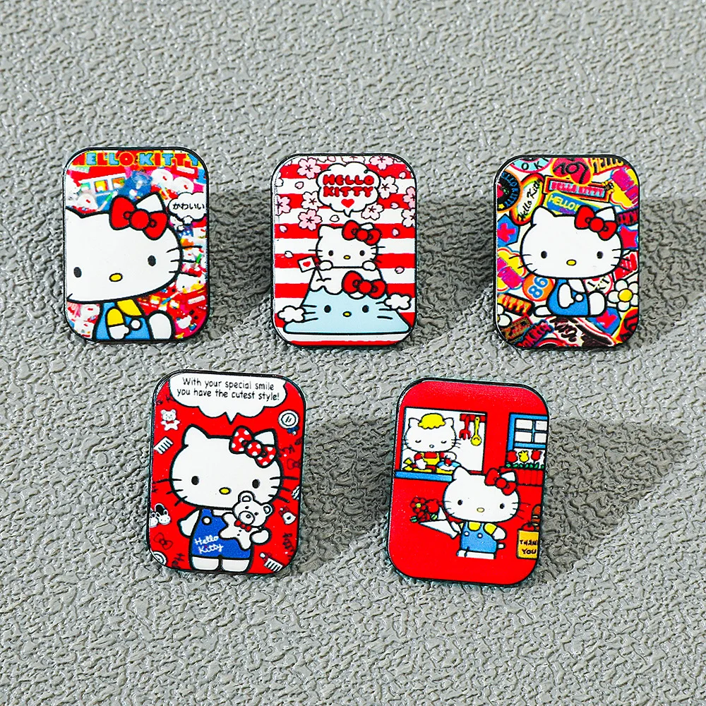 

Cartoon Brooch Cute Hello Kitty Red Rectangle Enamel Pin Backpack Clothing Jewelry Metal Badge Accessories Gift for Friend