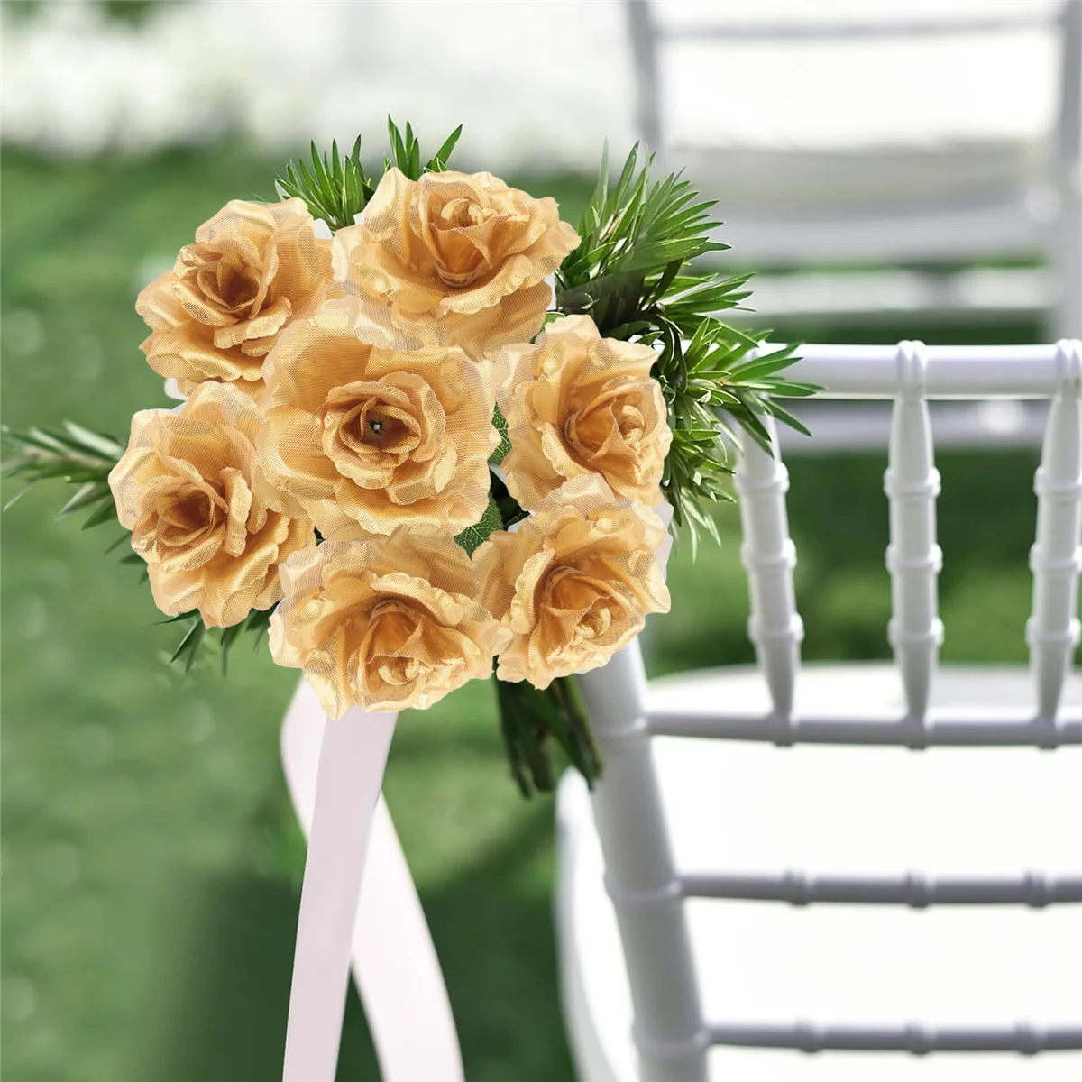 رؤوس زهرة الورد الحريرية F-3C، 50 قطعة لتزيين ألبوم ملابس القبعة، ديكور الزفاف (ذهبي)