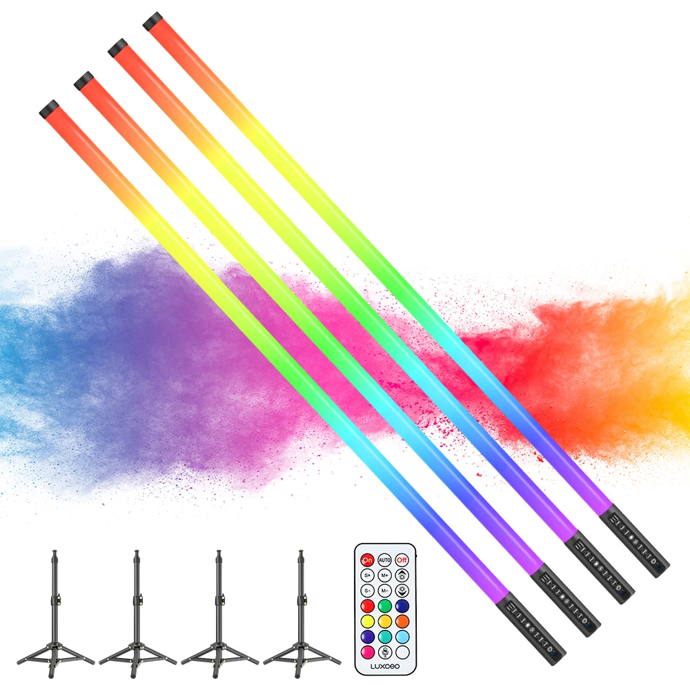 LUXCEO 120 cm 4 pezzi Set 5W LED Luci d'atmosfera con telecomando Luci d'atmosfera RGB Illuminazione che cambia colore per bar Palcoscenico Festa Decorazioni natalizie.