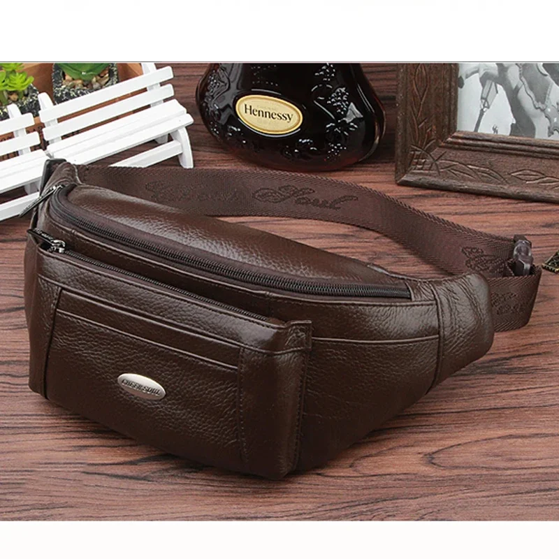 Genuine Leather Waist Fanny Pack Belt Bag For Men Travel Male Real Cowhide Cross Body LoopSling Chest Hip Bum Bags Purse