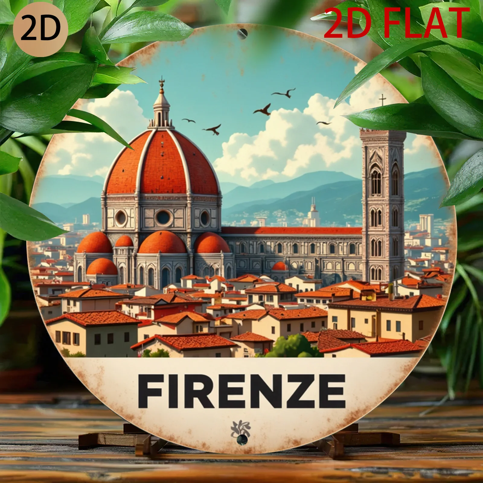 2D Flat Vintage Metal Sign Firenze Florence Cathedral Italy Travel Wall Art Decor for Home Cafe Bar Patio Office Gift