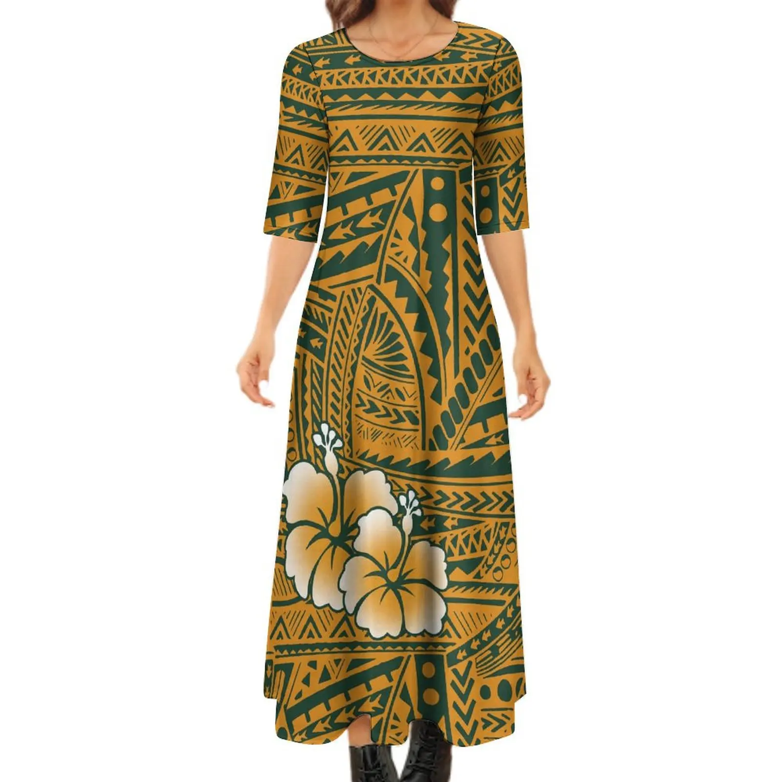 

Summer Custom Women'S Dress Hawaiian Style Polynesian Island Design Crew-Neck Maxi Dress 8xl Free Shipping