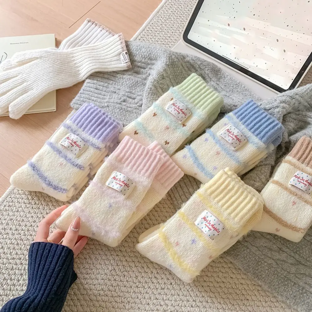 

Fashionable Candy Color Women's Socks Striped Thicken Mid Tube Socks Absorb Sweat Anti Odor Warm Sleep Socks Autumn Winter