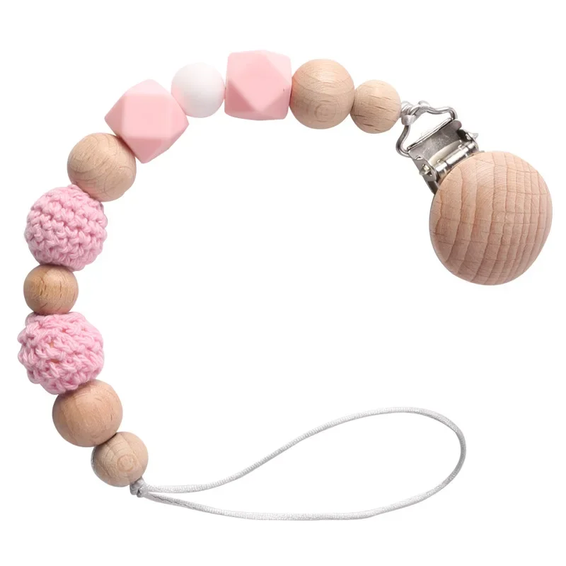 

Handmade Crochet Pacifier Chain with Teething Food Grade Silicone Beads Soothes Teething Chain