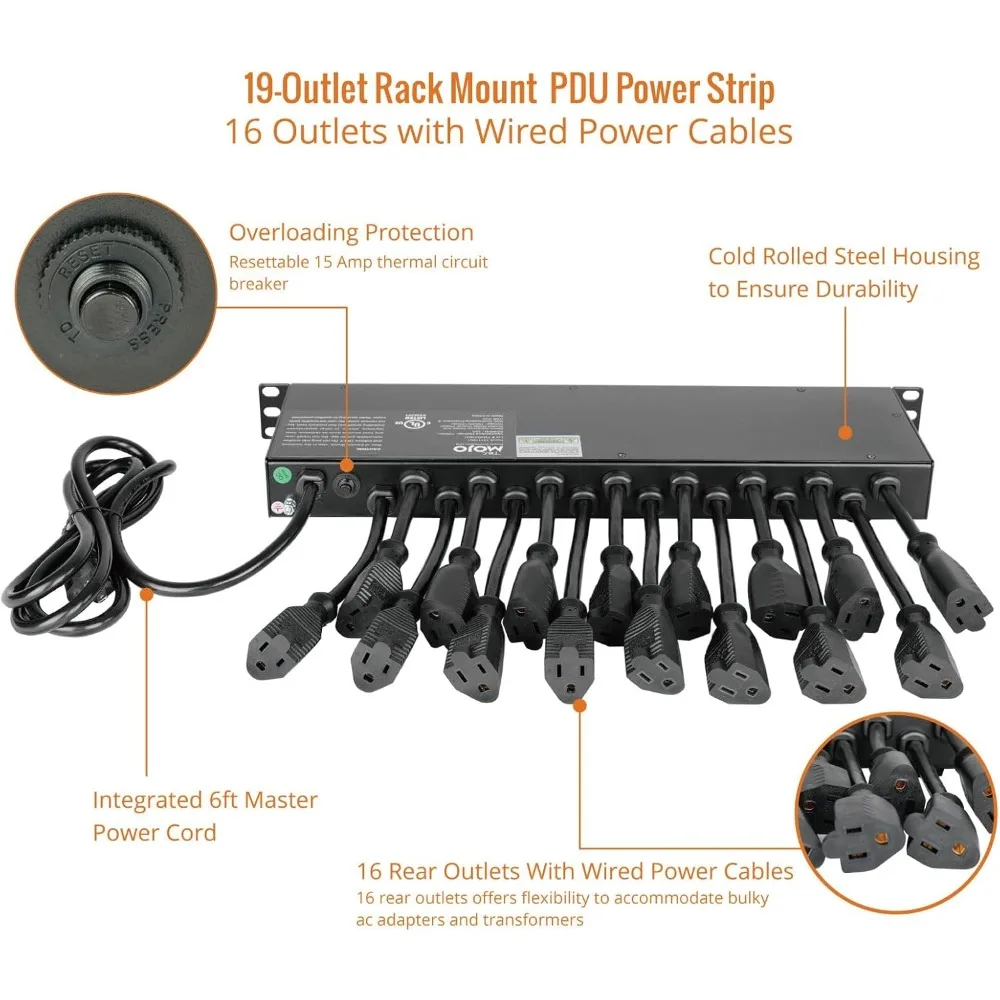 توصيل مجاني - 1U Rack Mount 19 Outlet PDU وحدة توزيع الطاقة قطاع الطاقة قواطع الدائرة يناسب مقاس 19 بوصة AV/الشبكة/الخادم #5