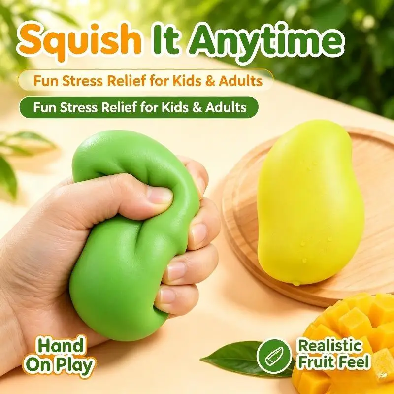Mango Squishy Toy Color Changing Squeeze Fidget Toy Simulation Fruit Stress Relief Toy for Kids Students Party Prize Gift