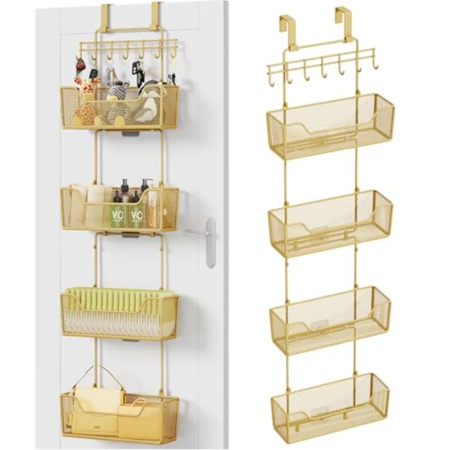 

Органайзер для двери - Подвесной органайзер на дверь с 4 большими металлическими корзинами и регулируемым крючком для одежды для ванной комнаты и спальни