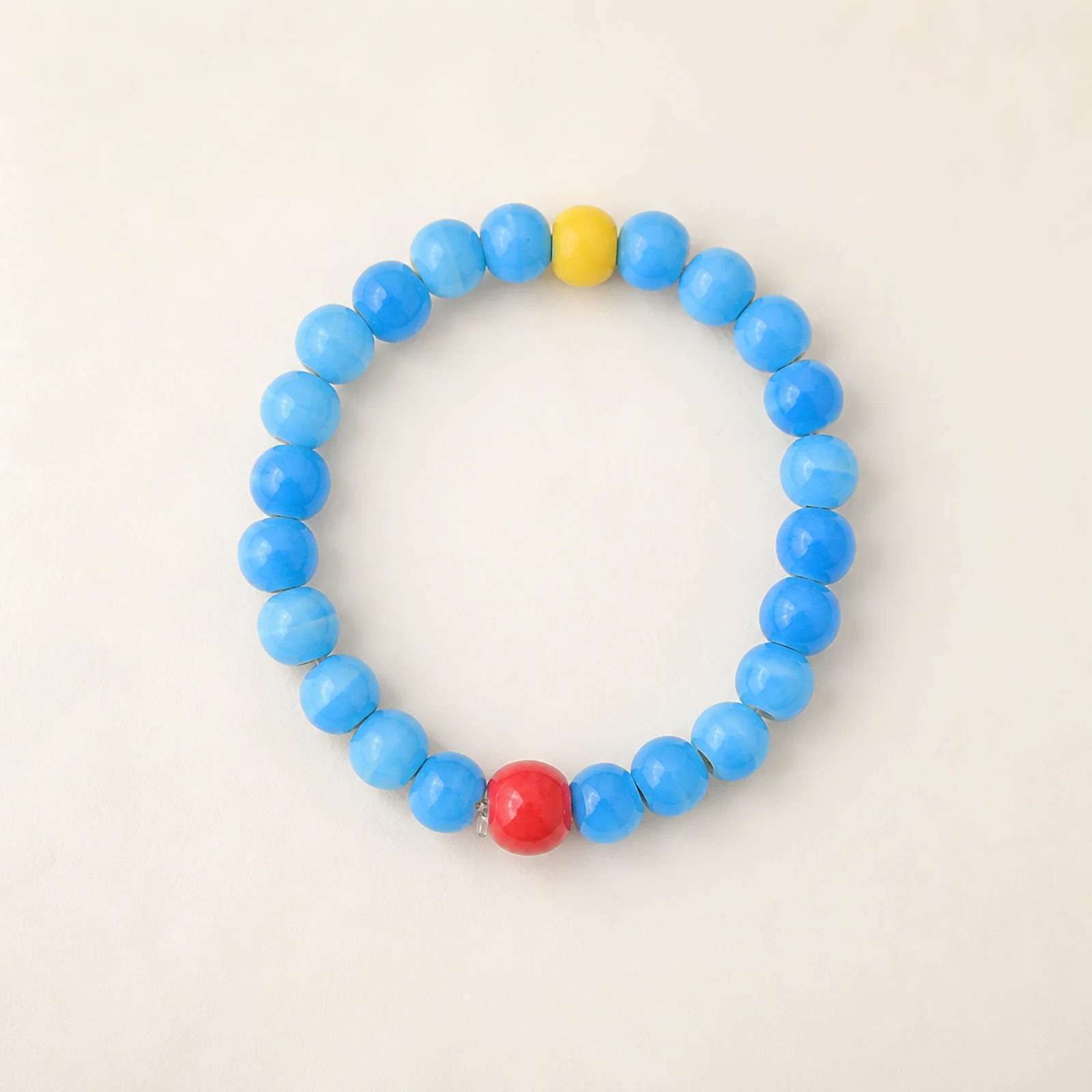Blue Handmade Ceramic Bead Stretch Bracelet with Handwoven Elastic Cord and Blue Handmade Ceramic Beads 608P1-01