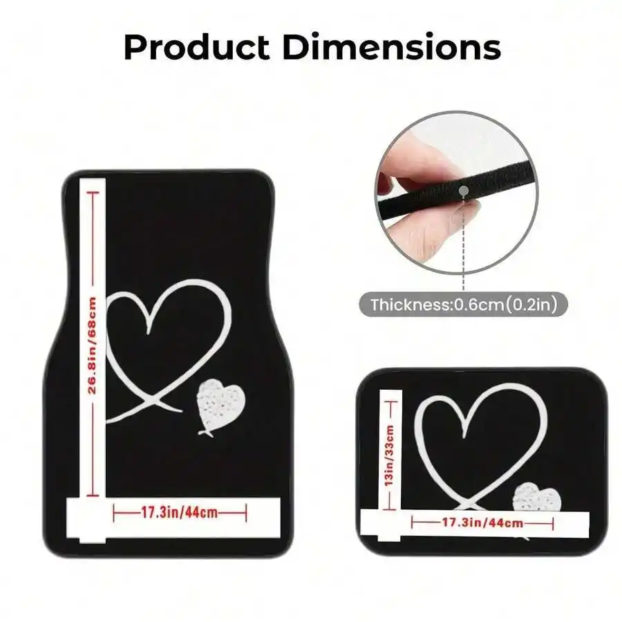 

Set Of Four White Heart Design Car Floor Mats Stylish Practical Auto Interior Accessory