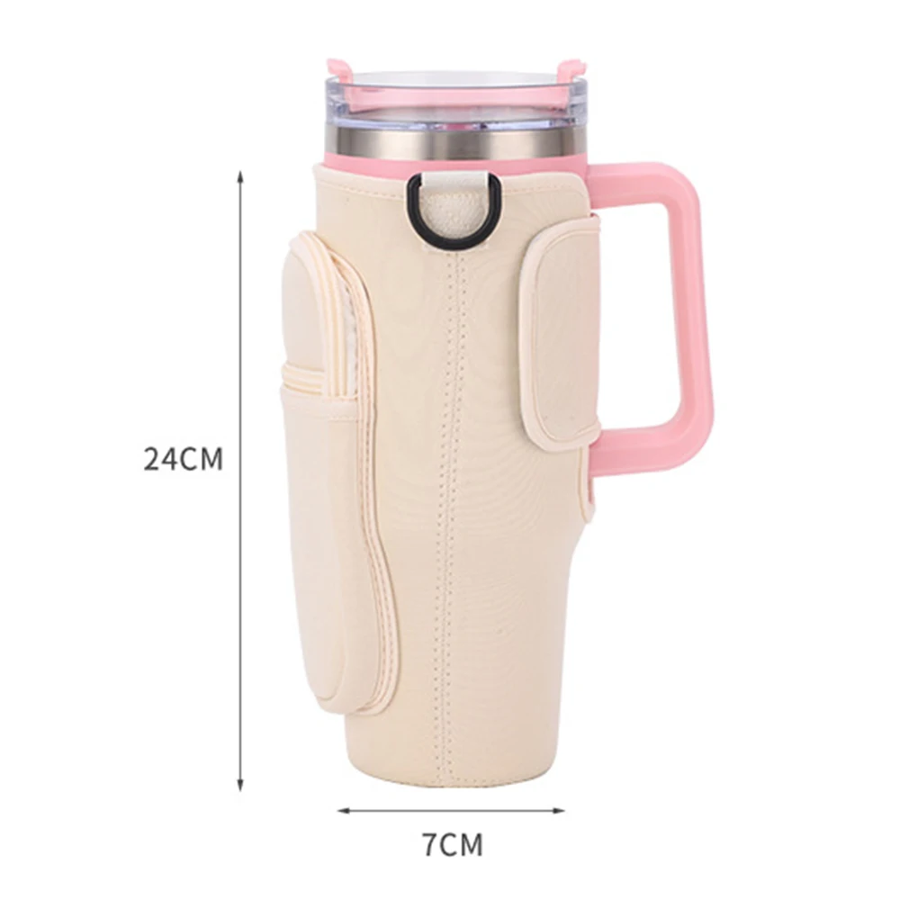 Water Bottle Carry Bag Neoprene Adjustable Water Cup Shoulder Strap for 40oz Stanley Cup Tumbler Car Insulated Water Mug Cover