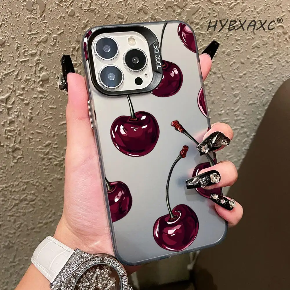 

Cute Cherry Pattern Electroplate Silver IMD Phone Case For iPhone 17 16 15 14 13 12 11 Pro Max 17 Air 16E 7 8 Plus HYBXAXC Cover