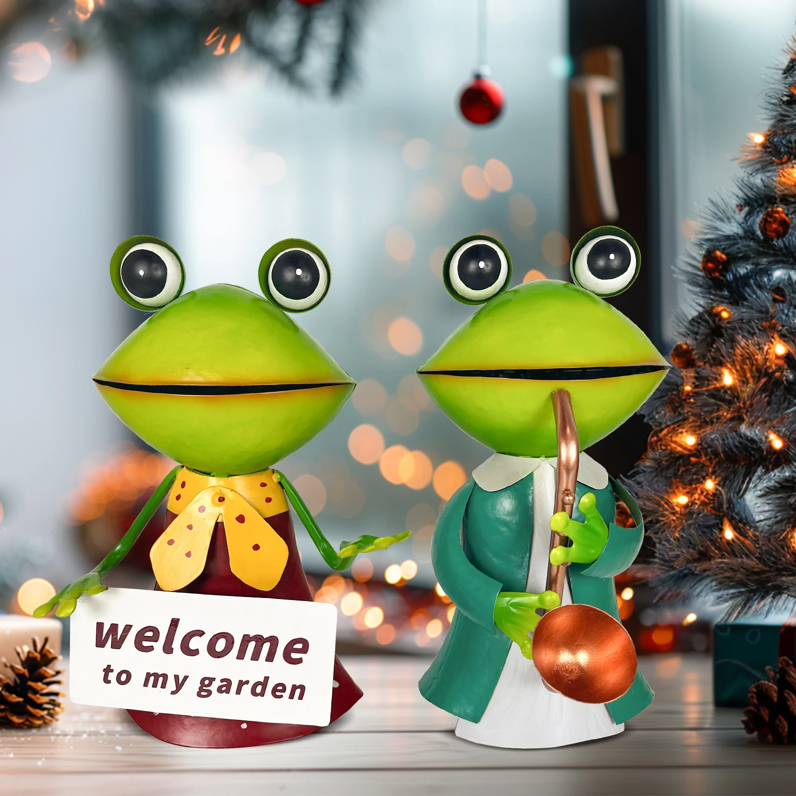 Metal Frog Yard Art - Metal Frog Statue -Outdoor Garden Frog Decorations - 3D Frog Figurine - Christmas Holiday Lawn Patio Yard