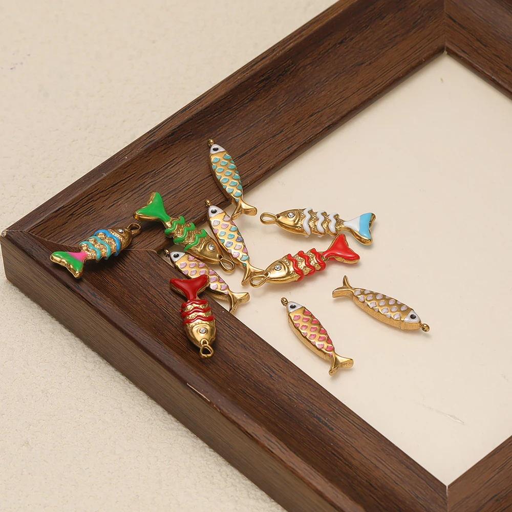5 Stück Edelstahl-Emaille-Fischanhänger für DIY-Modearmbänder, Halsketten, Charms, Material für Kinderschmuck und Ohrringe – Detail 4