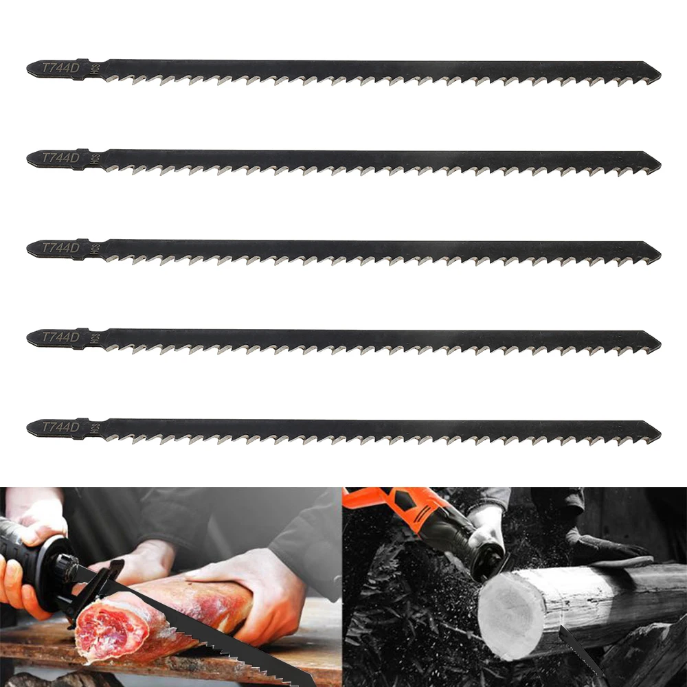 5Pcs T744D Jigsaw Blades High Carbon Steel Jig Saw Blade For Fast Cutting Wood Woodworking T-Shank Jigsaw Blades Hand Tools